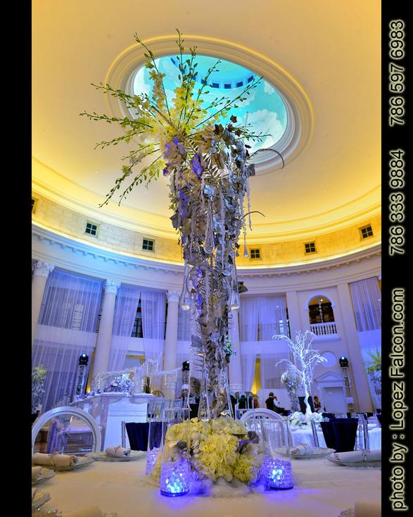 Winter Wonderland Centerpieces table center Quinceanera Party Theme Photography Video westin colonnade hotel coral gables