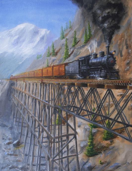 narrow gauge railroad train bridge painting Rio Grande Southern high line