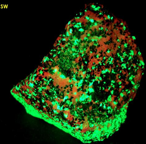 FRANKLINITE, fluorescent SW LW WILLEMITE and CALCITE - Franklin Mine, Franklin, Franklin Mining District, Sussex County, New Jersey, USA - Franklinite type locality - sold