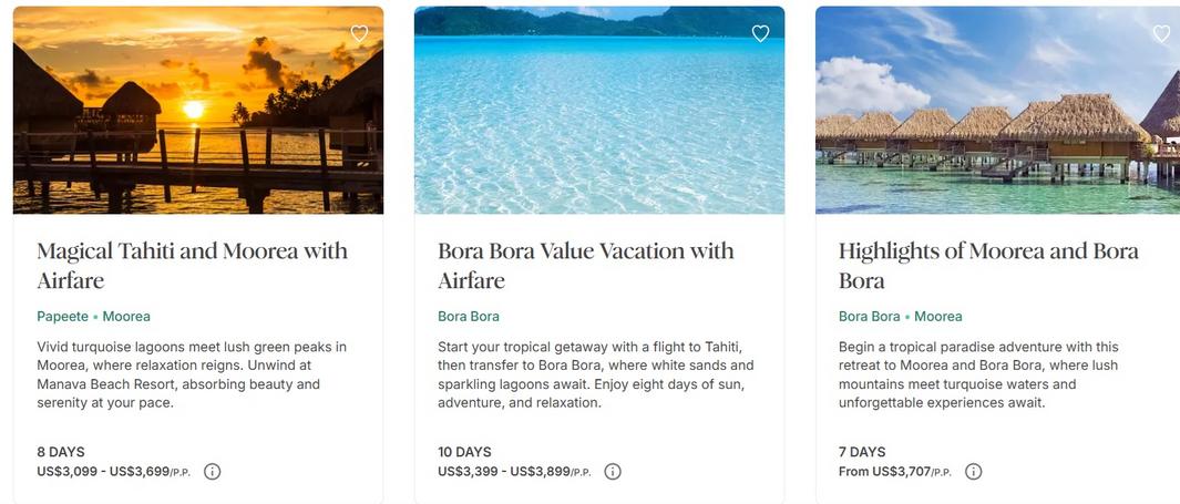 Tahiti, Moorea and Bora Bora vacation packages