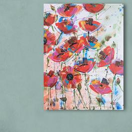 A row of vibrant, bold wine glasses. Abstract impressionism style. Lots of movement