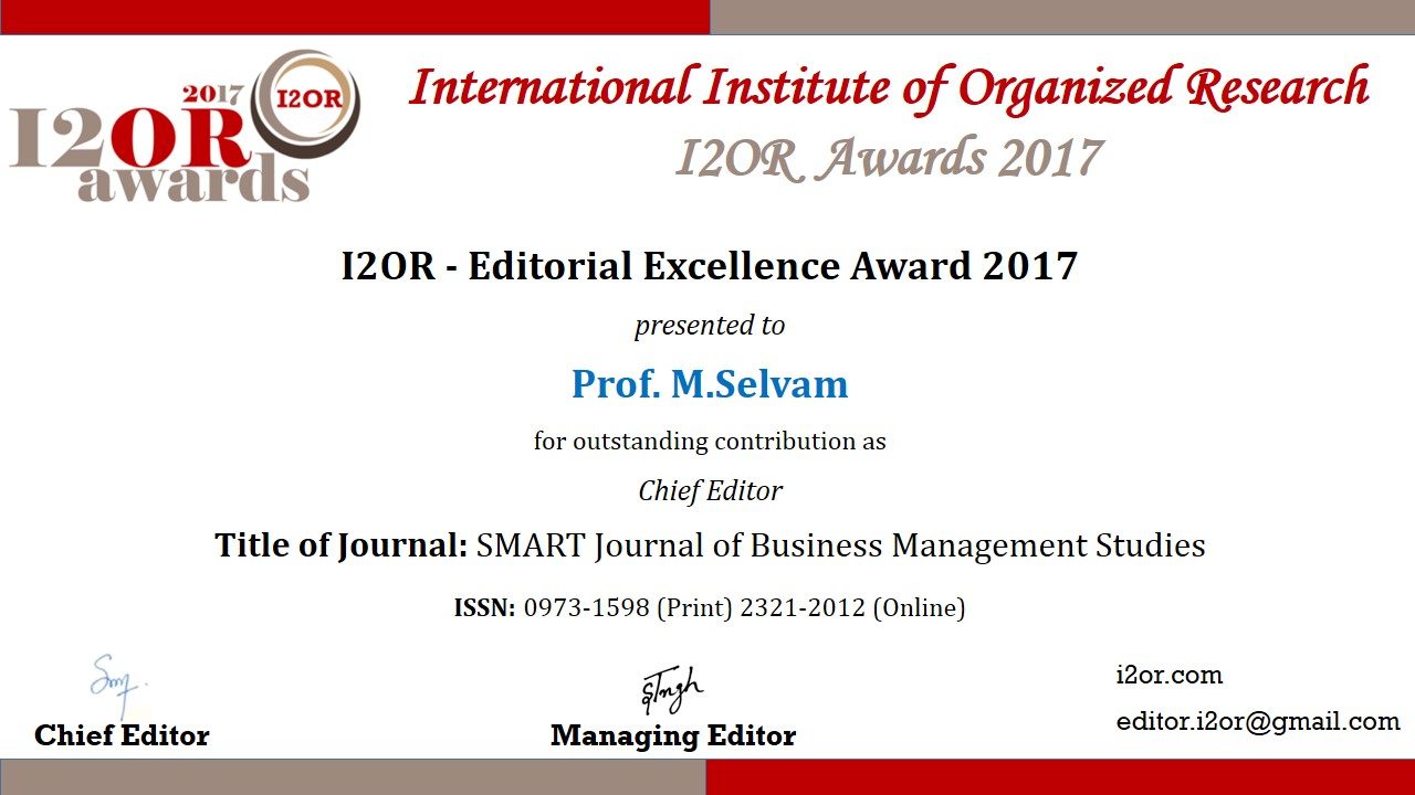 I2OR Awardees 2017 (Editor/Journal/Publisher)