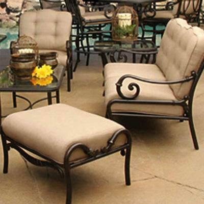 Mallin Deauville patio sets with brown sunbrella replacement cushions