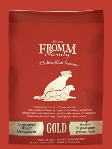FROMM Weight Management Gold for Large Breed dry dog food, available in 33,15 and 5 pound bags