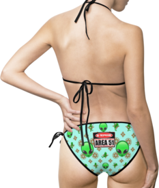 "Area 51 Fun Alien Motif" Women's Bikini Swimsuit ​Duck Egg Blue