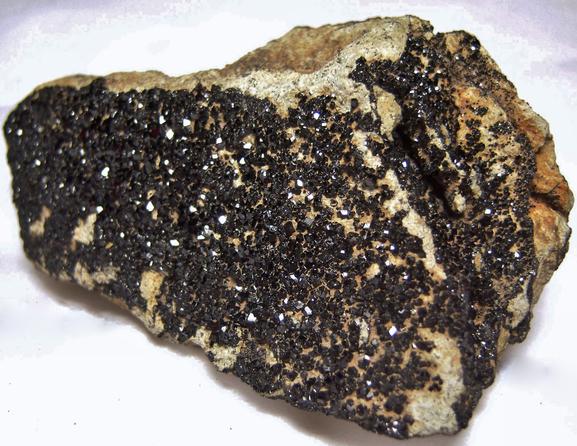 Titanium ANDRADITE MELANITE, California State Gem Mine (Dallas Gem Mine; Benitoite Gem Mine; Benitoite Mine; Gem Mine), Dallas Gem Mine area, San Benito River headwaters area, New Idria District, Diablo Range, San Benito County, California, USA, ex Rutgers Geology Museum