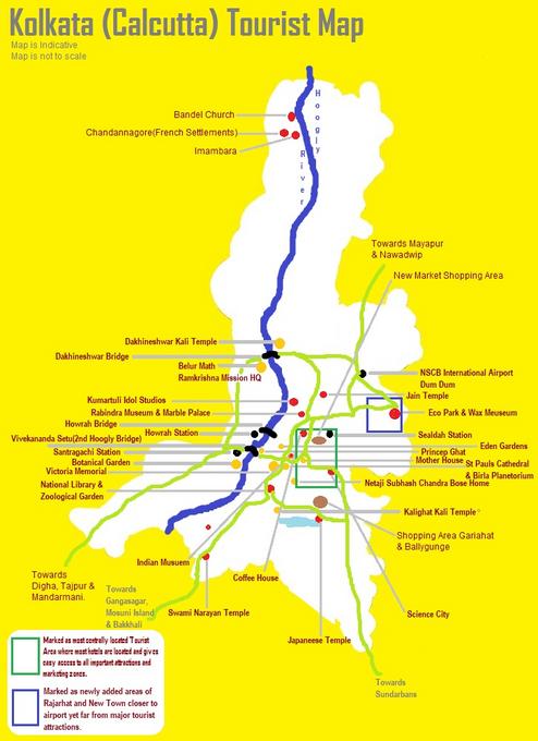 Tourist mao of kolkata important visiting places in Calcutta