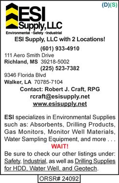 ESI Supply, LLC, Environmental Supplies, Safety, Industrial, Drilling Supplies for HDD, Water Well, and Geotech