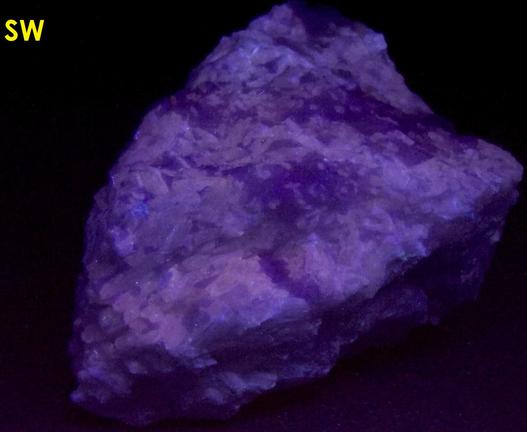 fluorescent phosphorescent white Wollastonite, blue Calcite- Gouverneur Talc Company No. 4 Quarry (Valentine deposit), Harrisville, Diana Township, Lewis County, New York