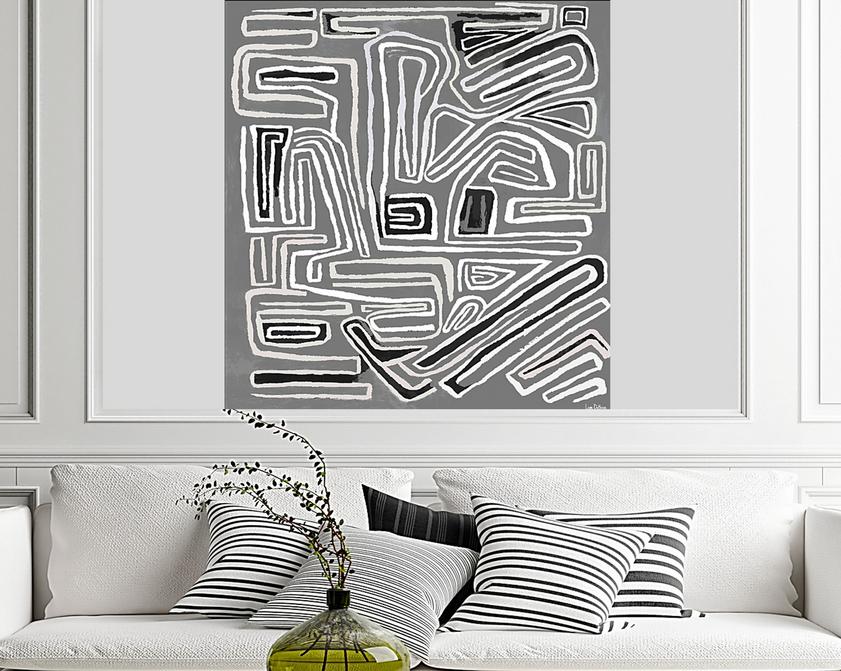 Gray and white geometric abstract art painting print