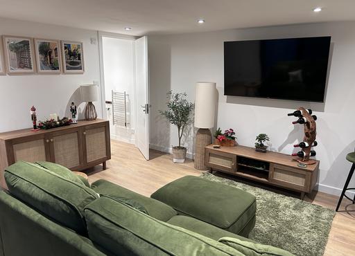 Large modern garden room with pool table and bar