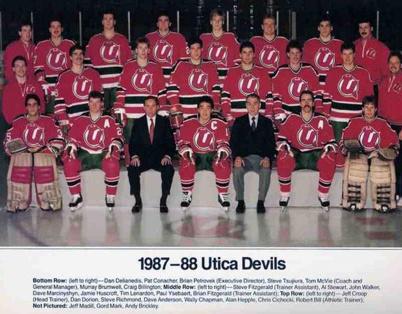 Adult Utica Devils Throwback White Replica Jersey – Utica Comets
