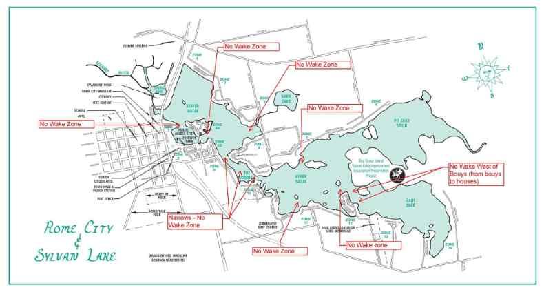 No wake zone map on sylvan lake