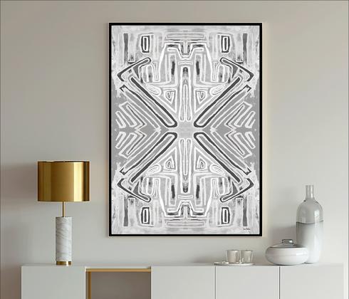 Gray and white geometric abstract art painting print