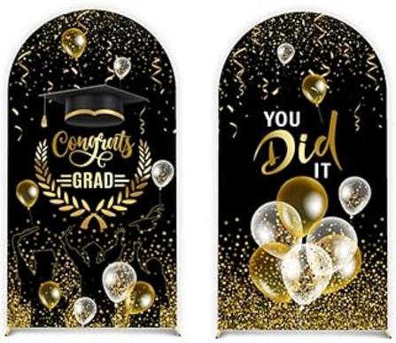 BLACK & GOLD GRADUATION FABRIC BACKDROP FOR RENT