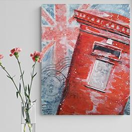 acrylic painting, royal mail, pillar box, post box, london painting