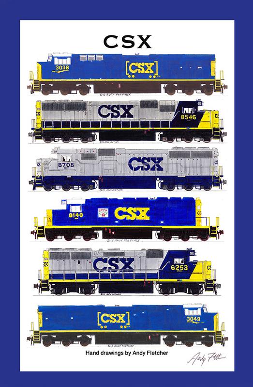 911 & 3194 Tribute Locomotives 11"x17" Poster by Andy Fletcher signed CSX 1776 