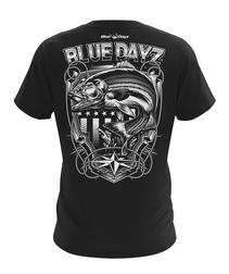 Blue Dayz stripped bass patriotic shirt white on black