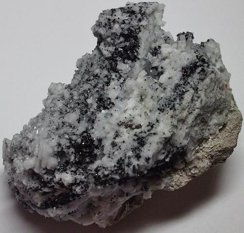 Black Magnetite, white Dolomite crystals, Christie Mine (Christi Mine; Christy Mine; Christie Asbestos; Coalinga Asbestos), Wright Mountain, New Idria District, Diablo Range, Fresno County, California, USA