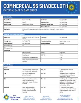 Shadecloth MSDS
