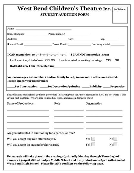 Willy Wonka Audition Forms