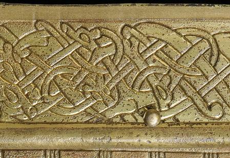Chased metal plate on Saint Manchan's Shrine. Photography be Kevin O'Dwyer