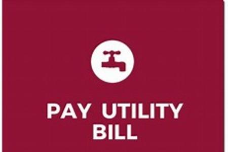 White picture of a sink and text of "Pay Utility Bill" on a maroon background.