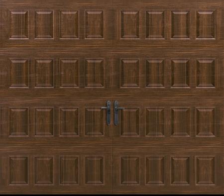 Walnut new garage door with hardware