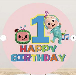 HAPPY BIRTHDAY PINK COCOMELON FABRIC BACKDROP COVER FOR RENT