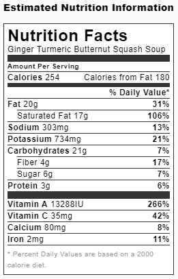 Ginger Turmeric Butternut Squash Soup Nutrition Facts