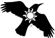 a bird with a sun on its wings