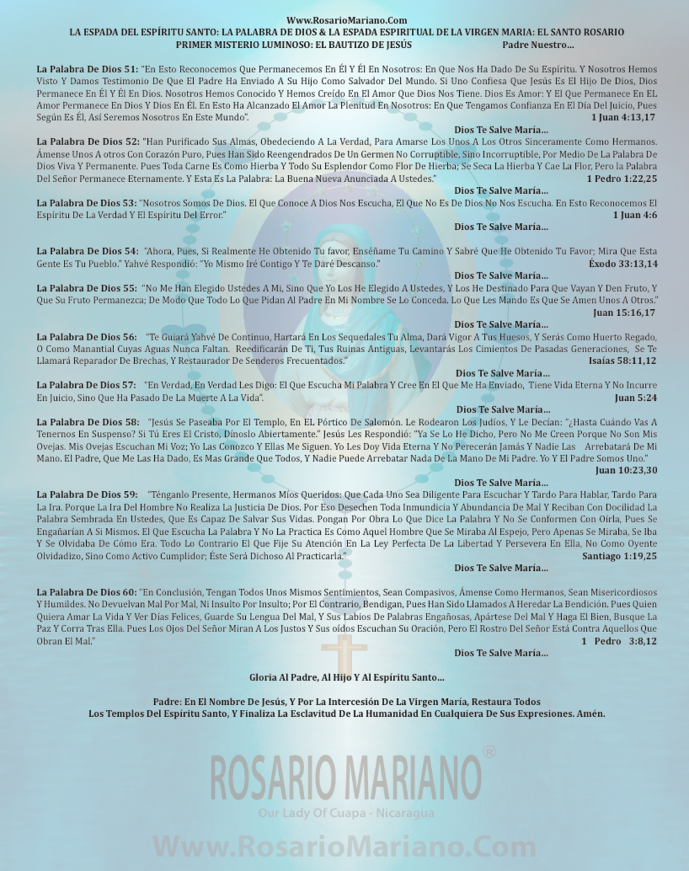 CITAS BIBLICAS PRIMER MISTERIO LUMINOSO: EL BAUTIZO DE JESUS - LA ESPADA DEL ESPIRITU SANTO: LA PALABRA DE DIOS Y LA ESPADA ESPIRITUAL DE LA VIRGEN MARIA: EL SANTO ROSARIO; FUNDIDAS CON LA ORACION DE CORAZON DE ROSARIO MARIANO