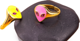 Alien/UFO Finger Ring Alien Shape Gold Plated 8 Colours for Women Couple Enamel Stackable Finger Ring Adjustable Jewellery