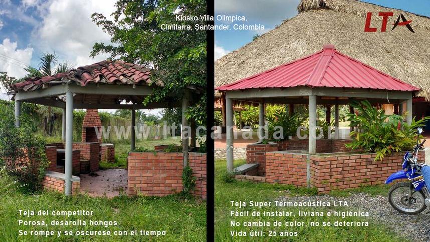 Kiosko con lamina termoacustica roja en pvc