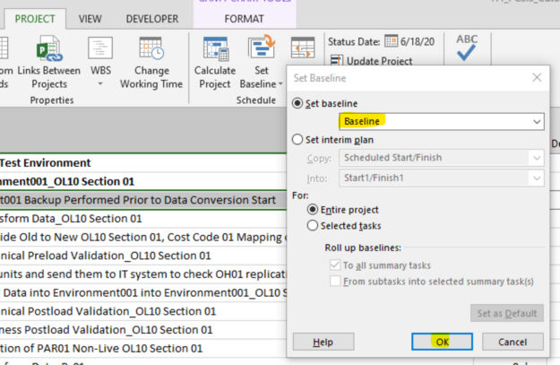 Setting the baseline in ms project and change management baseline updates