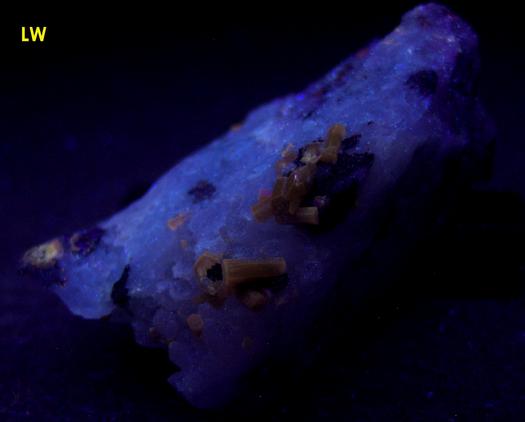 fluorescent PYROMORPHITE, Sphalerite, Pyrite, Quartz, Pcheloyad Mine (Pchelojad; Ptchelojad; Pcheloiad), Momchilgrad Obshtina, Kardzhali Oblast (Kurdzhali; Kărdžali; Kurdjali), Bulgaria