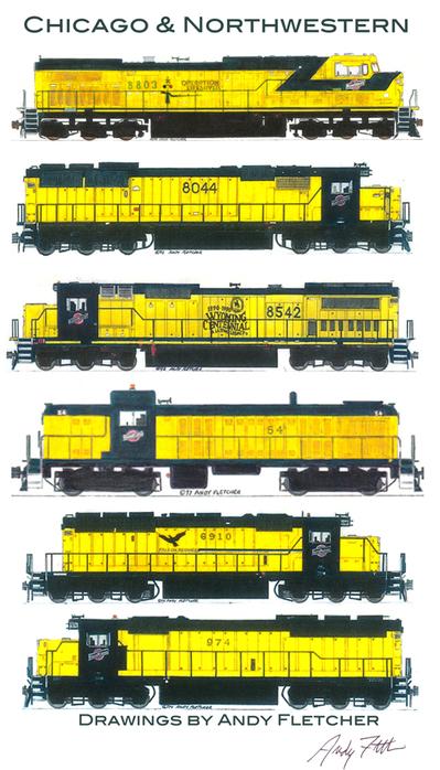 Chicago & North Western SD40-2 11"x17" Matted Print by Andy Fletcher signed 
