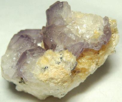 fluorescent FLUORITE on CALCITE with PYRITE, Huanzala Mine, Huallanca District, Bolognesi Province, Ancash Department, Peru