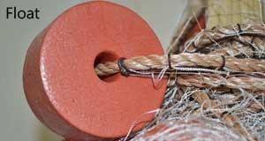 closeup of seine net float