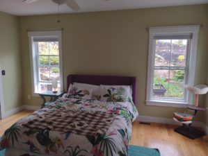 Bedroom painted green.