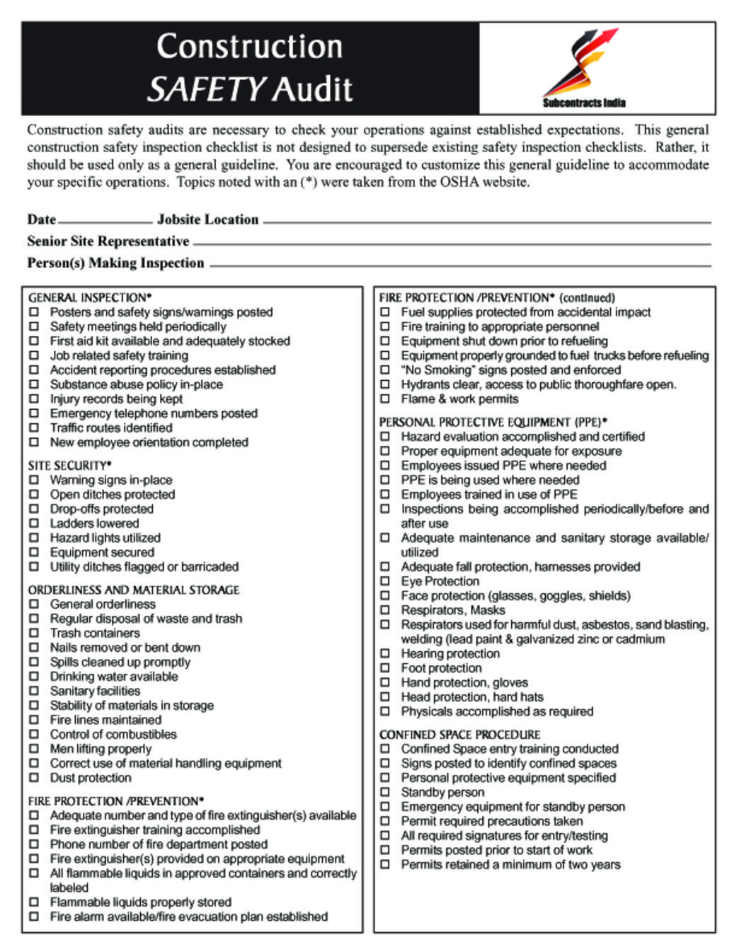 Construction Safety Audit Template