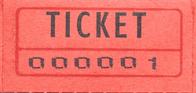 pinkish red raffle ticket with the word ticket
