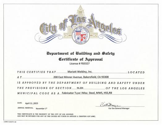 Certs Mariott Welding Inc Certified Welder Best Rated