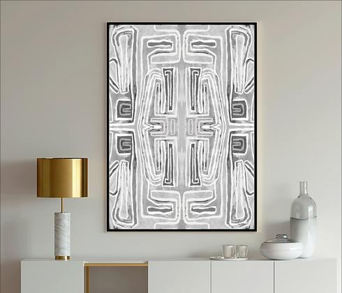 Gray and white geometric abstract art painting print