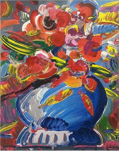 Peter Max Flowers in a Blue Vase