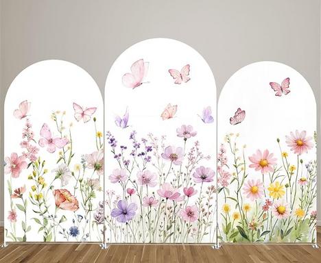 BUTTERFLY & FLORALS BACKDROP SET BIRTHDAY PROM BABYSHOWER SWEET16 KIDS PARTY