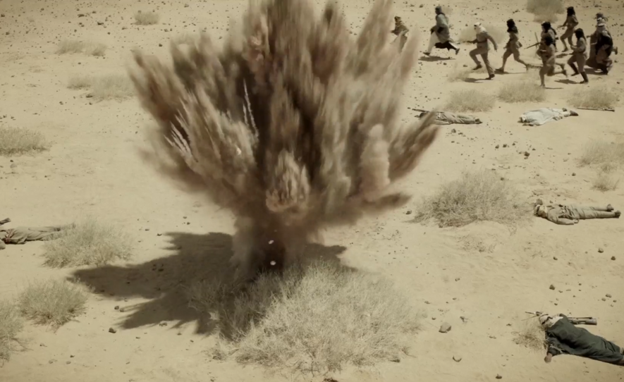 Turk artillery expolsion in Wadi Rum Jordan desert