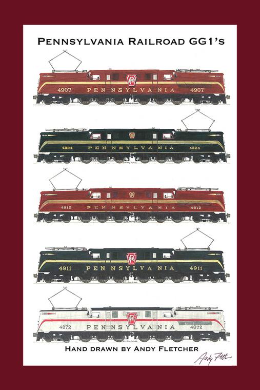 Pennsylvania Railroad Locomotives and Train set of 6 magnets Andy Fletcher 