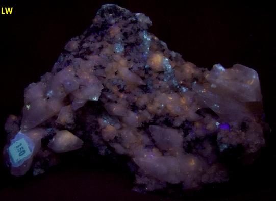 fluorescent CALCITE, Ruby Jack SPHALERITE, QUARTZ, GALENA - Joplin Field, Tri-State District, Jasper County, Missouri, USA - ex John Kohnowich, ex Robert Batić