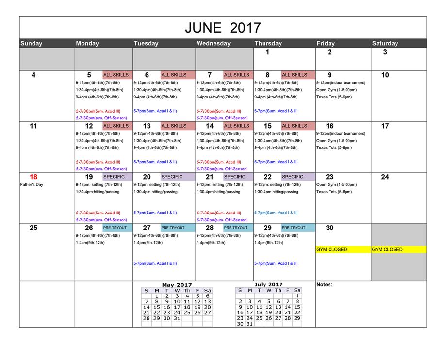 Summer Camp Calendar